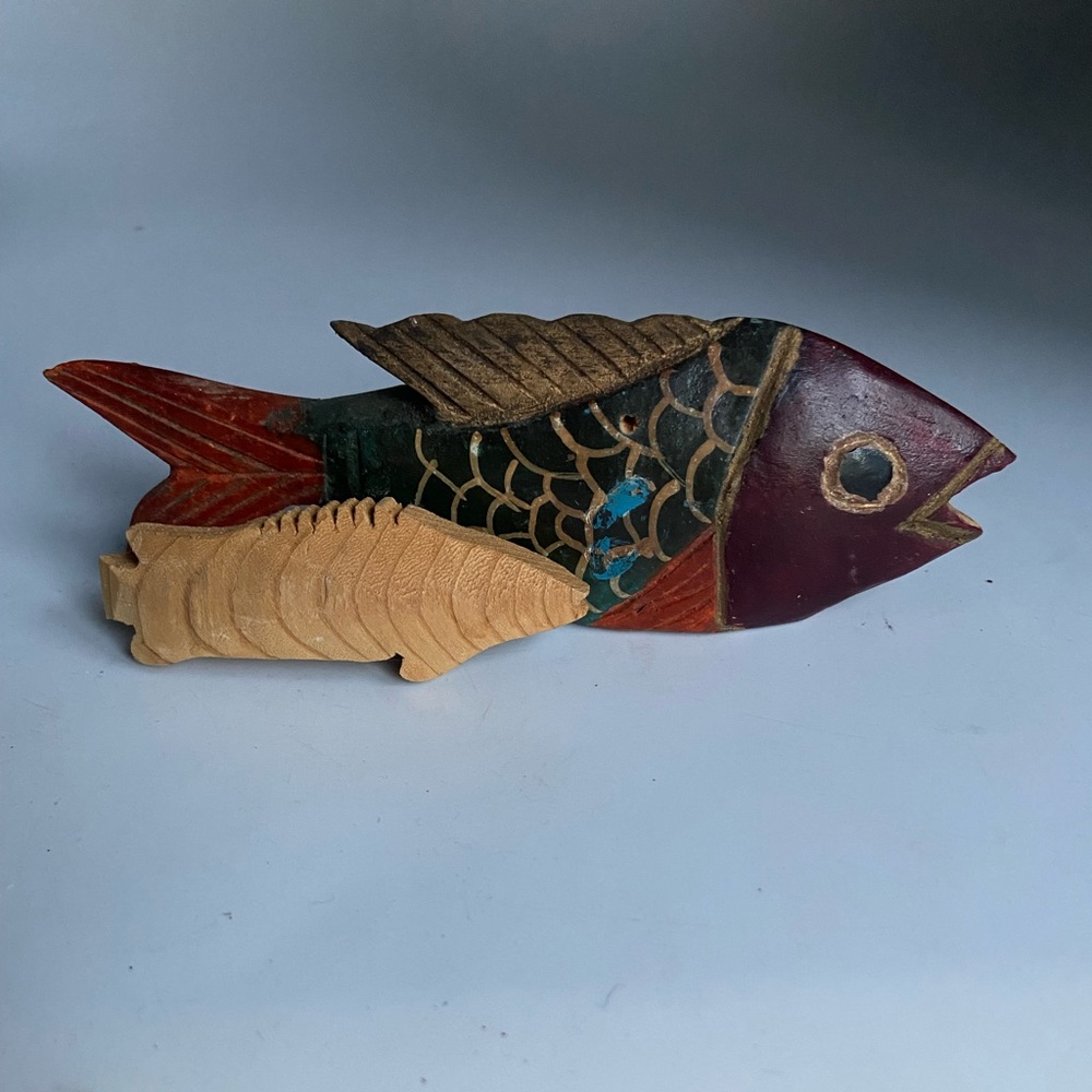 Carved Wooden Fish Set of Two